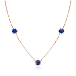 6mm AAA Bezel-Set Round Blue Sapphire Chain Necklace in Rose Gold