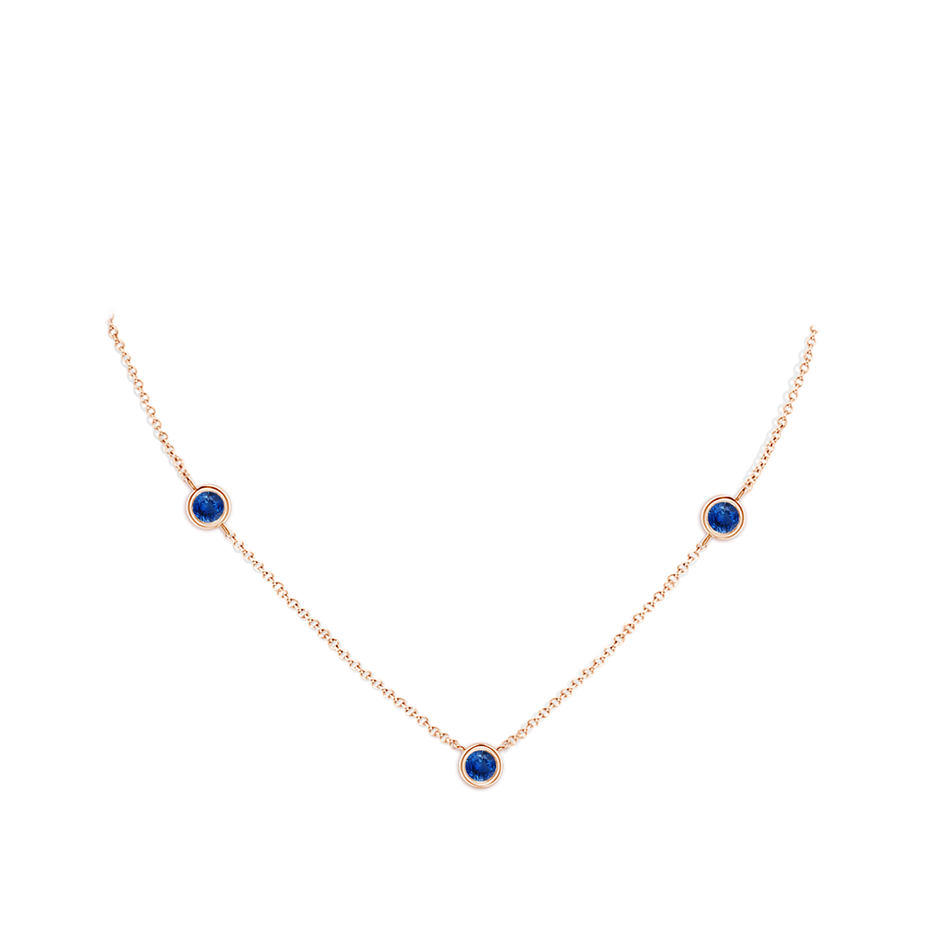 6mm AAA Bezel-Set Round Blue Sapphire Chain Necklace in Rose Gold pen
