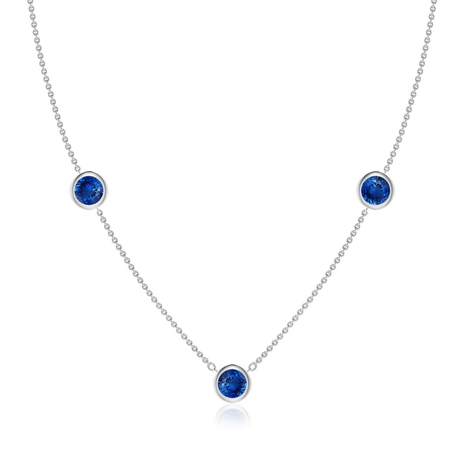 6mm AAA Bezel-Set Round Blue Sapphire Chain Necklace in White Gold 