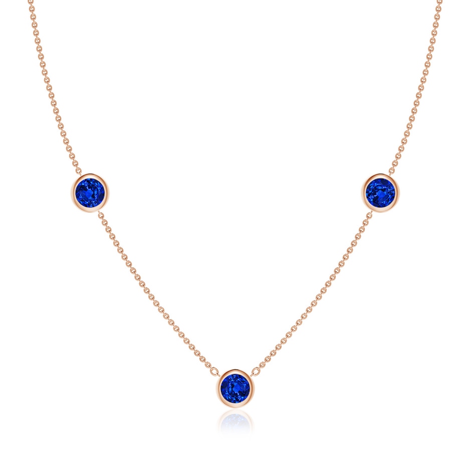 6mm AAAA Bezel-Set Round Blue Sapphire Chain Necklace in 18K Rose Gold 
