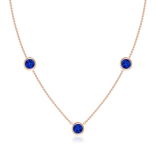 6mm AAAA Bezel-Set Round Blue Sapphire Chain Necklace in Rose Gold