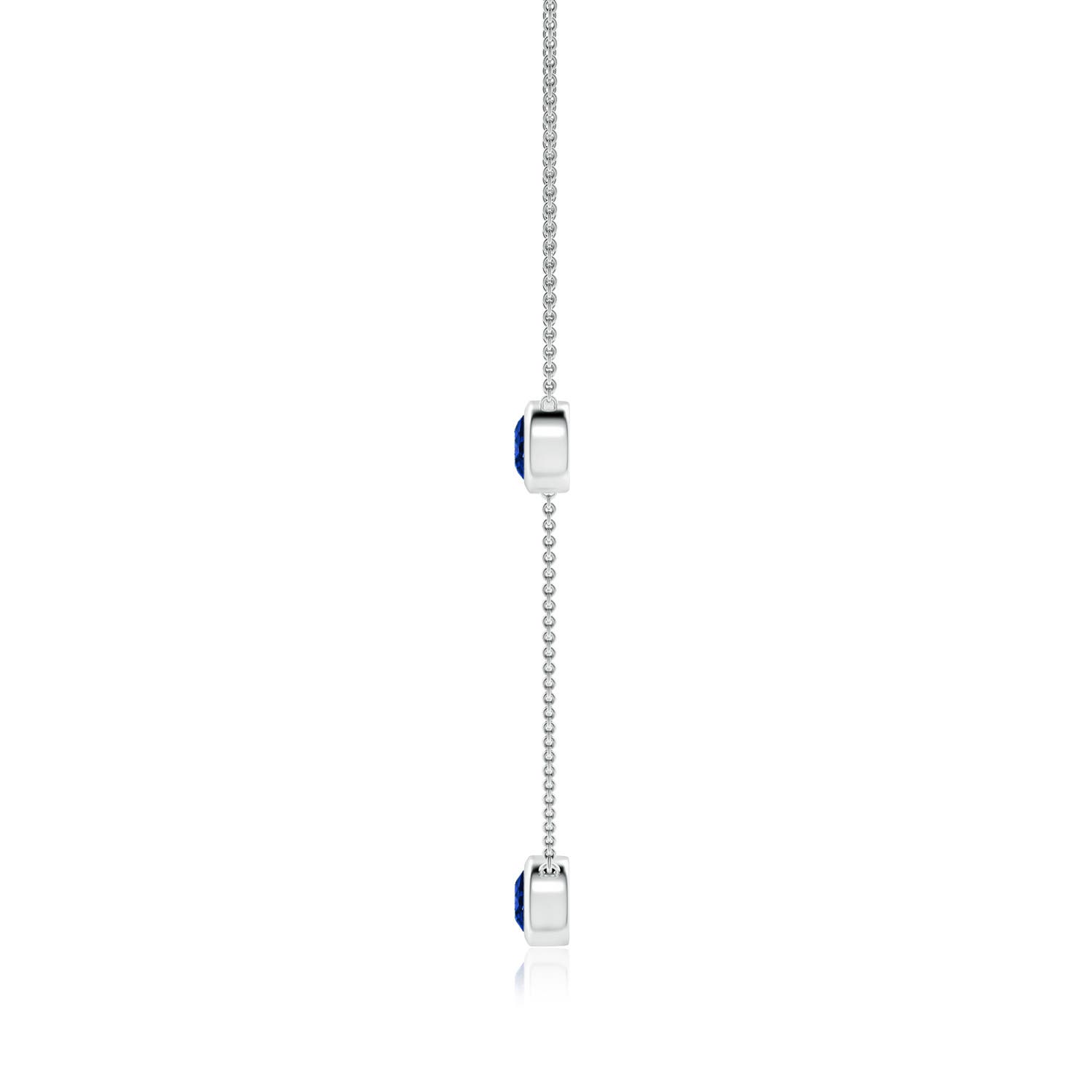 6mm AAAA Bezel-Set Round Blue Sapphire Chain Necklace in White Gold - side 3