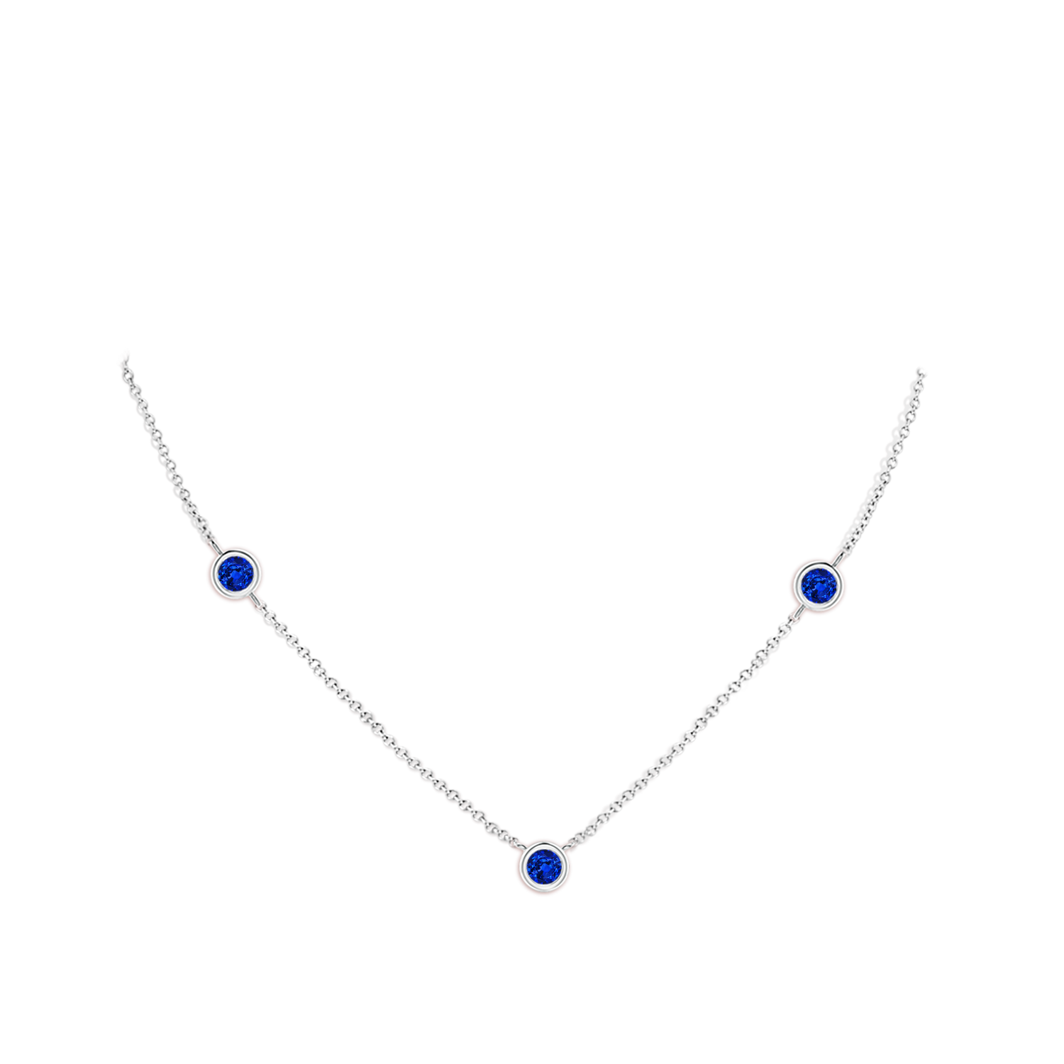 6mm AAAA Bezel-Set Round Blue Sapphire Chain Necklace in White Gold - body_neck