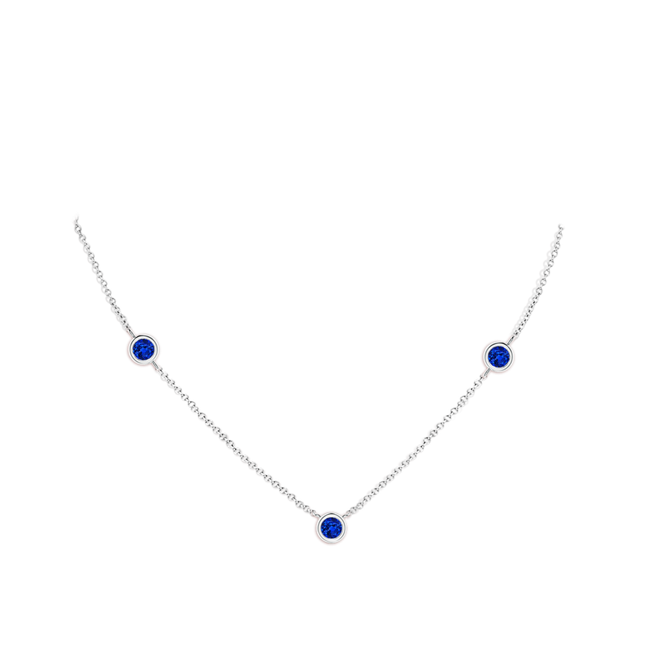 6mm Lab-Grown Bezel-Set Round Blue Sapphire Chain Necklace in White Gold pen