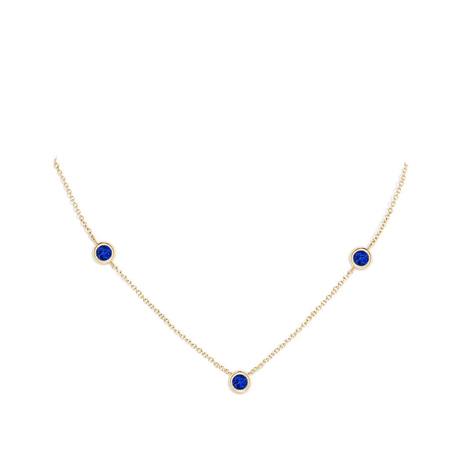 6mm AAAA Bezel-Set Round Blue Sapphire Chain Necklace in Yellow Gold pen