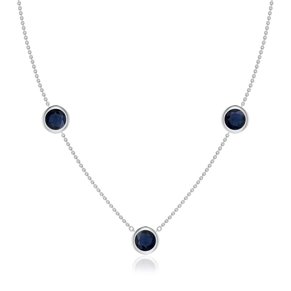 7mm A Bezel-Set Round Blue Sapphire Chain Necklace in White Gold 