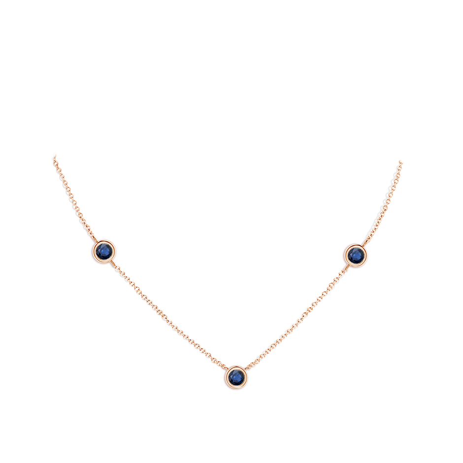 7mm AA Bezel-Set Round Blue Sapphire Chain Necklace in Rose Gold pen