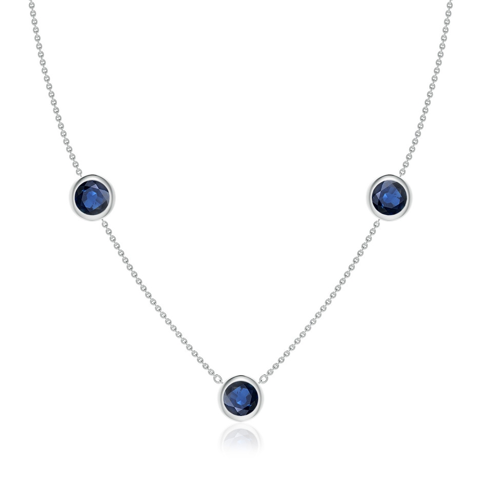 7mm AA Bezel-Set Round Blue Sapphire Chain Necklace in White Gold 