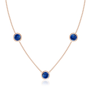 7mm AAA Bezel-Set Round Blue Sapphire Chain Necklace in 18K Rose Gold