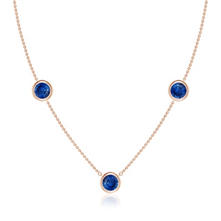7mm AAA Bezel-Set Round Blue Sapphire Chain Necklace in Rose Gold