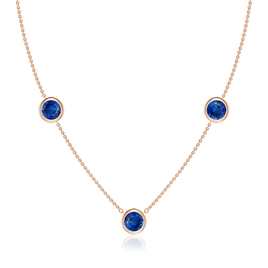 7mm AAA Bezel-Set Round Blue Sapphire Chain Necklace in Rose Gold 
