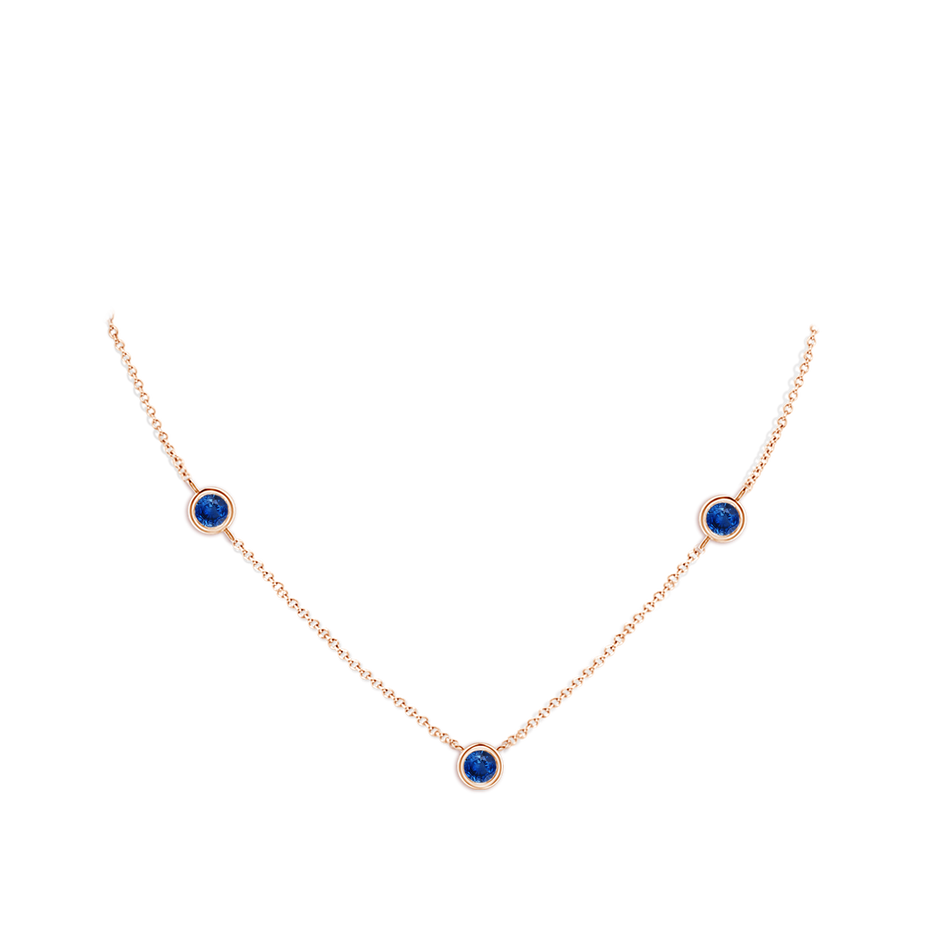 7mm AAA Bezel-Set Round Blue Sapphire Chain Necklace in Rose Gold pen