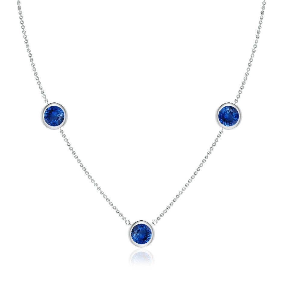 7mm AAA Bezel-Set Round Blue Sapphire Chain Necklace in White Gold 