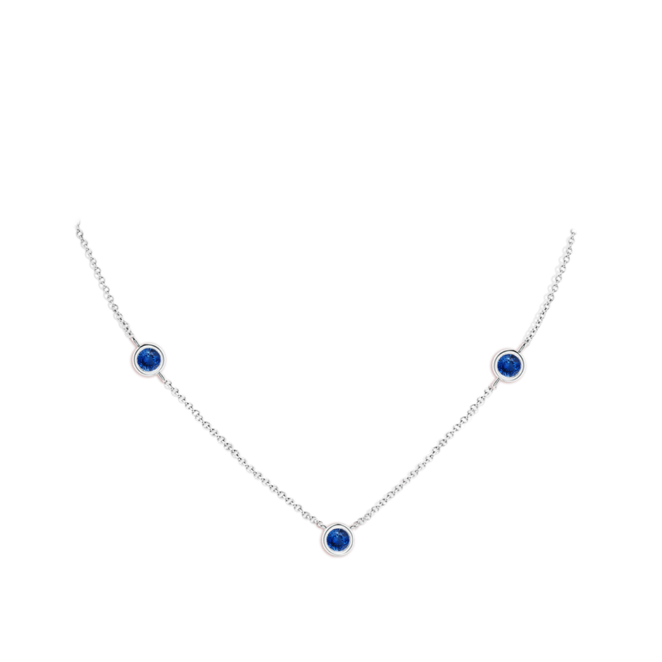 7mm AAA Bezel-Set Round Blue Sapphire Chain Necklace in White Gold pen