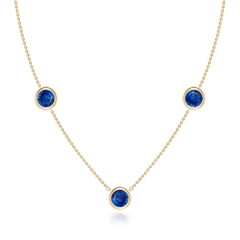 7mm AAA Bezel-Set Round Blue Sapphire Chain Necklace in Yellow Gold 