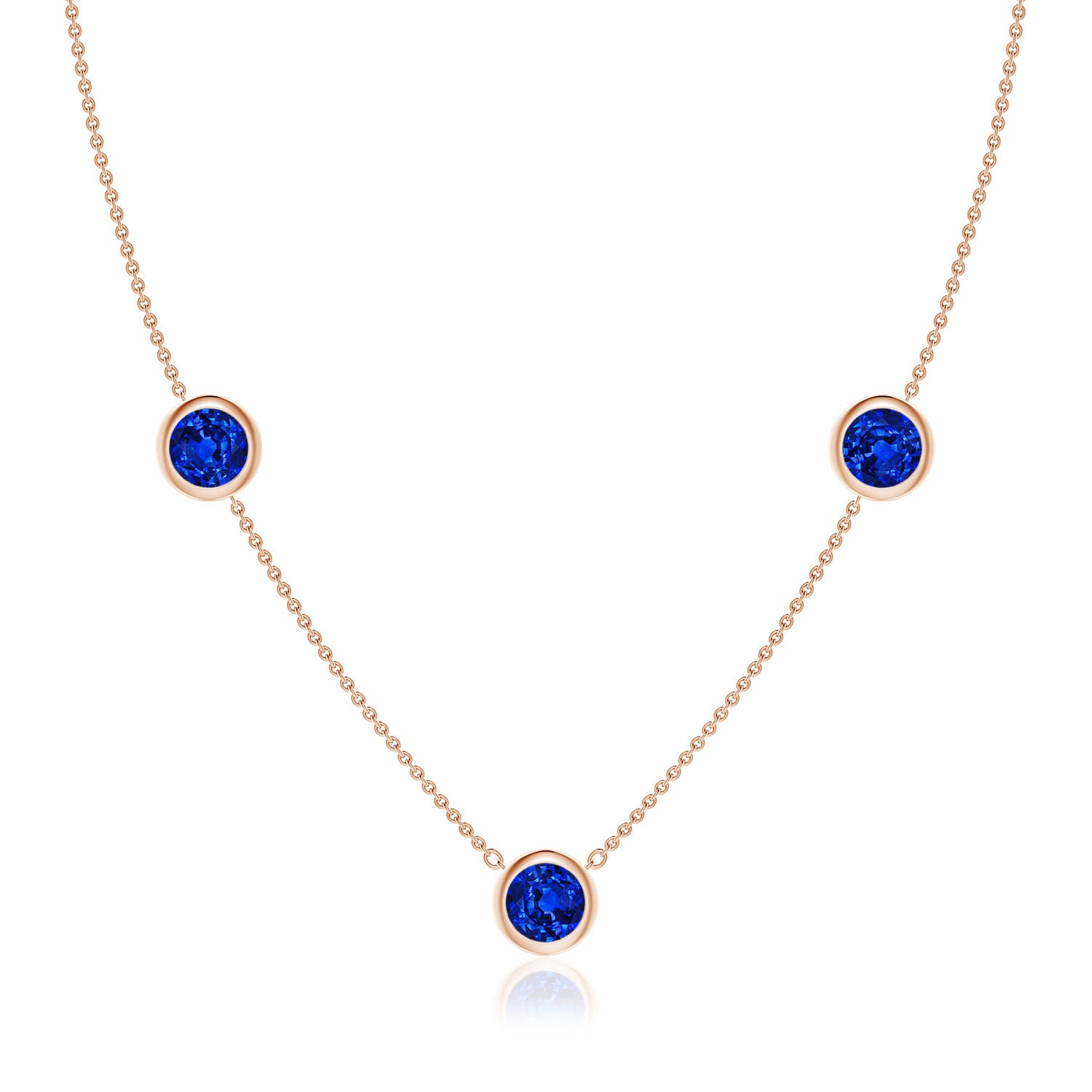 7mm AAAA Bezel-Set Round Blue Sapphire Chain Necklace in 18CT Rose Gold