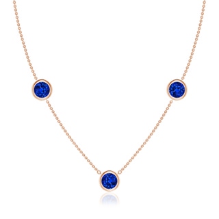 7mm AAAA Bezel-Set Round Blue Sapphire Chain Necklace in 18K Rose Gold