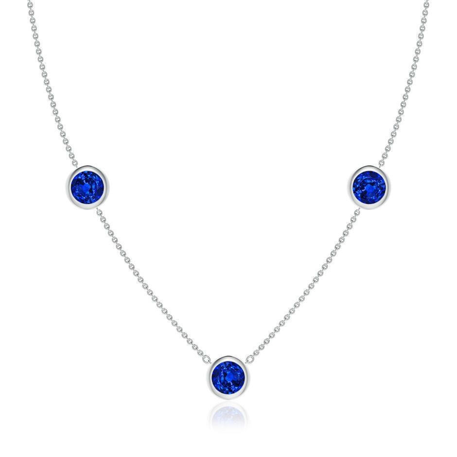 7mm AAAA Bezel-Set Round Blue Sapphire Chain Necklace in White Gold 