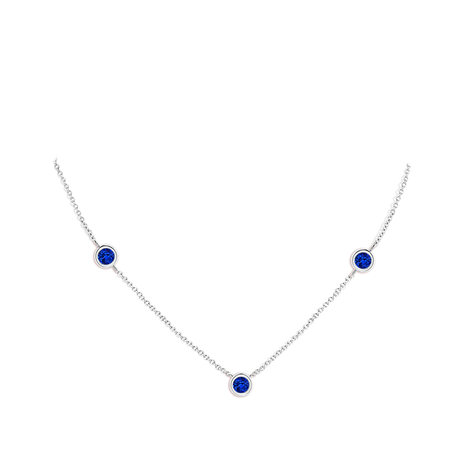 7mm AAAA Bezel-Set Round Blue Sapphire Chain Necklace in White Gold pen