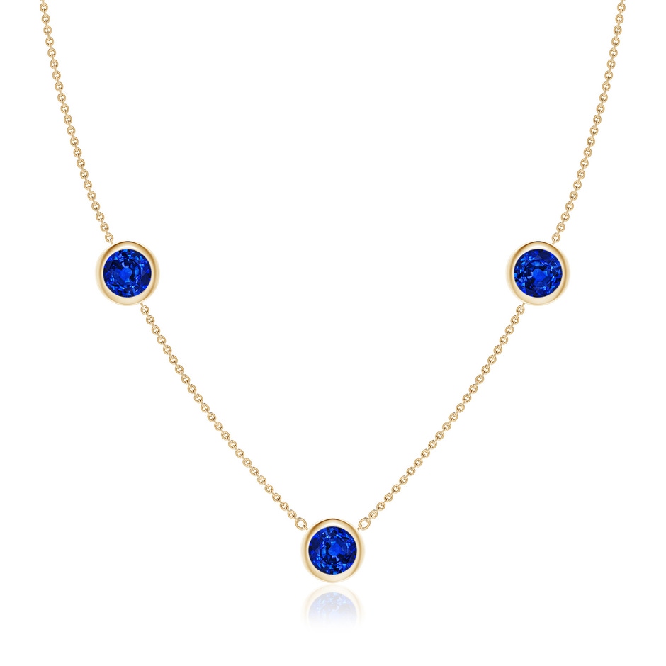 7mm AAAA Bezel-Set Round Blue Sapphire Chain Necklace in Yellow Gold 