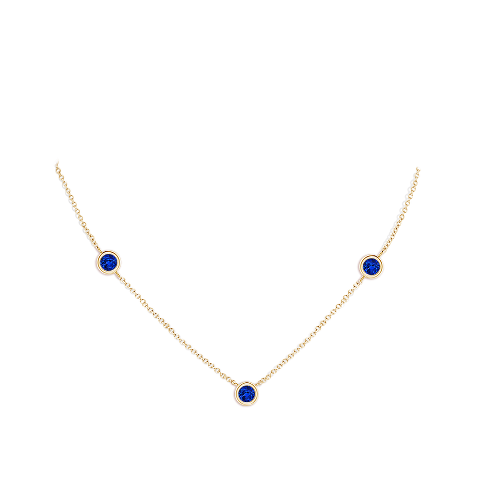 7mm AAAA Bezel-Set Round Blue Sapphire Chain Necklace in Yellow Gold pen