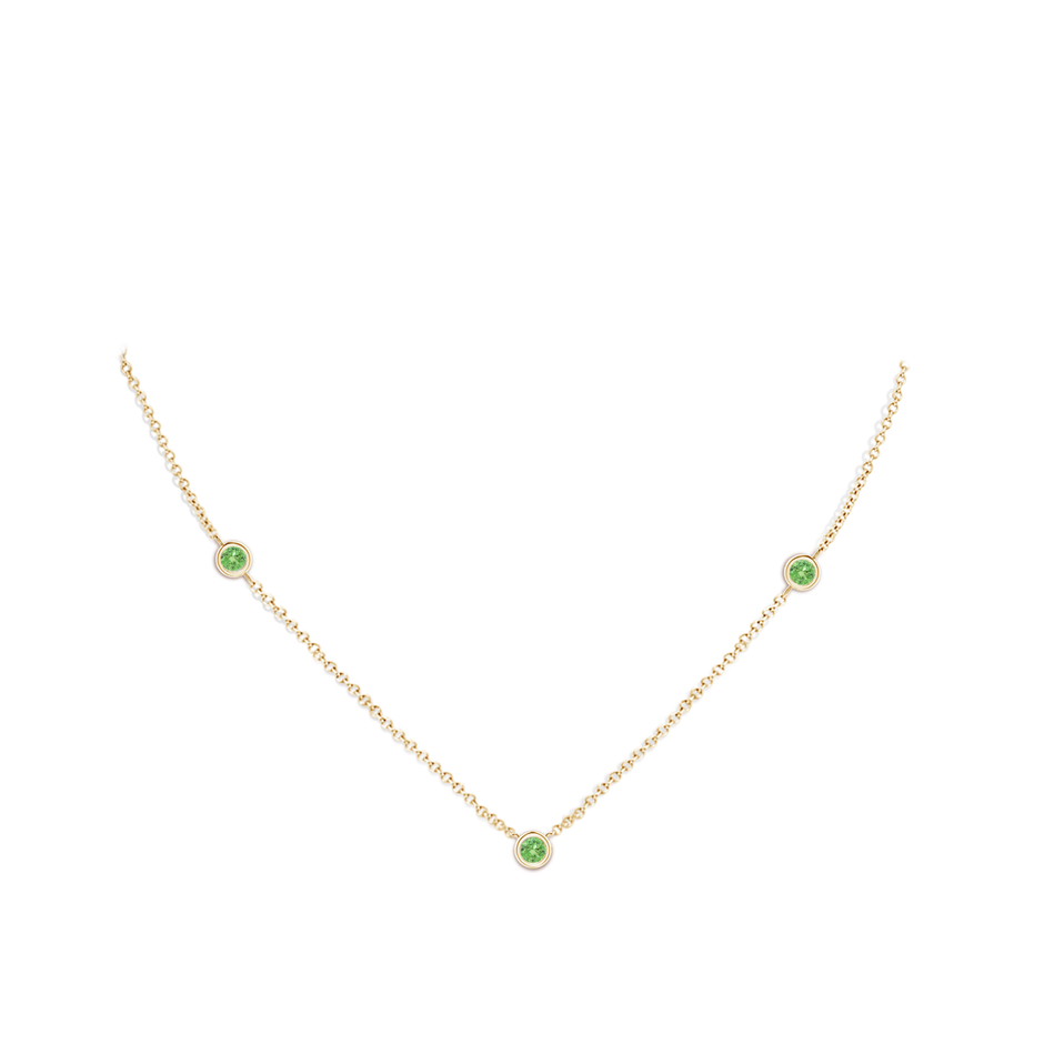 3mm A Bezel-Set Round Tsavorite Chain Necklace in Yellow Gold body-neck