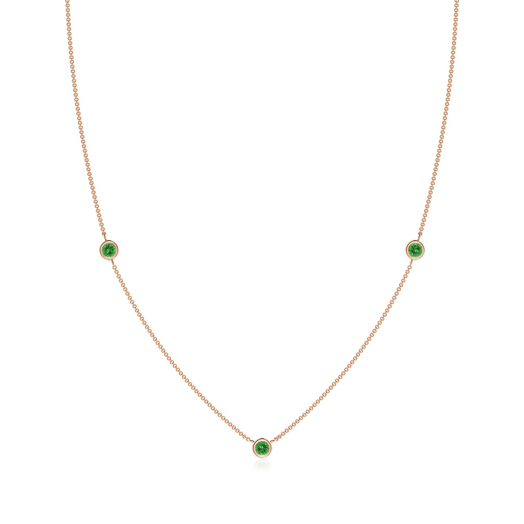 3mm AAAA Bezel-Set Round Tsavorite Chain Necklace in Rose Gold