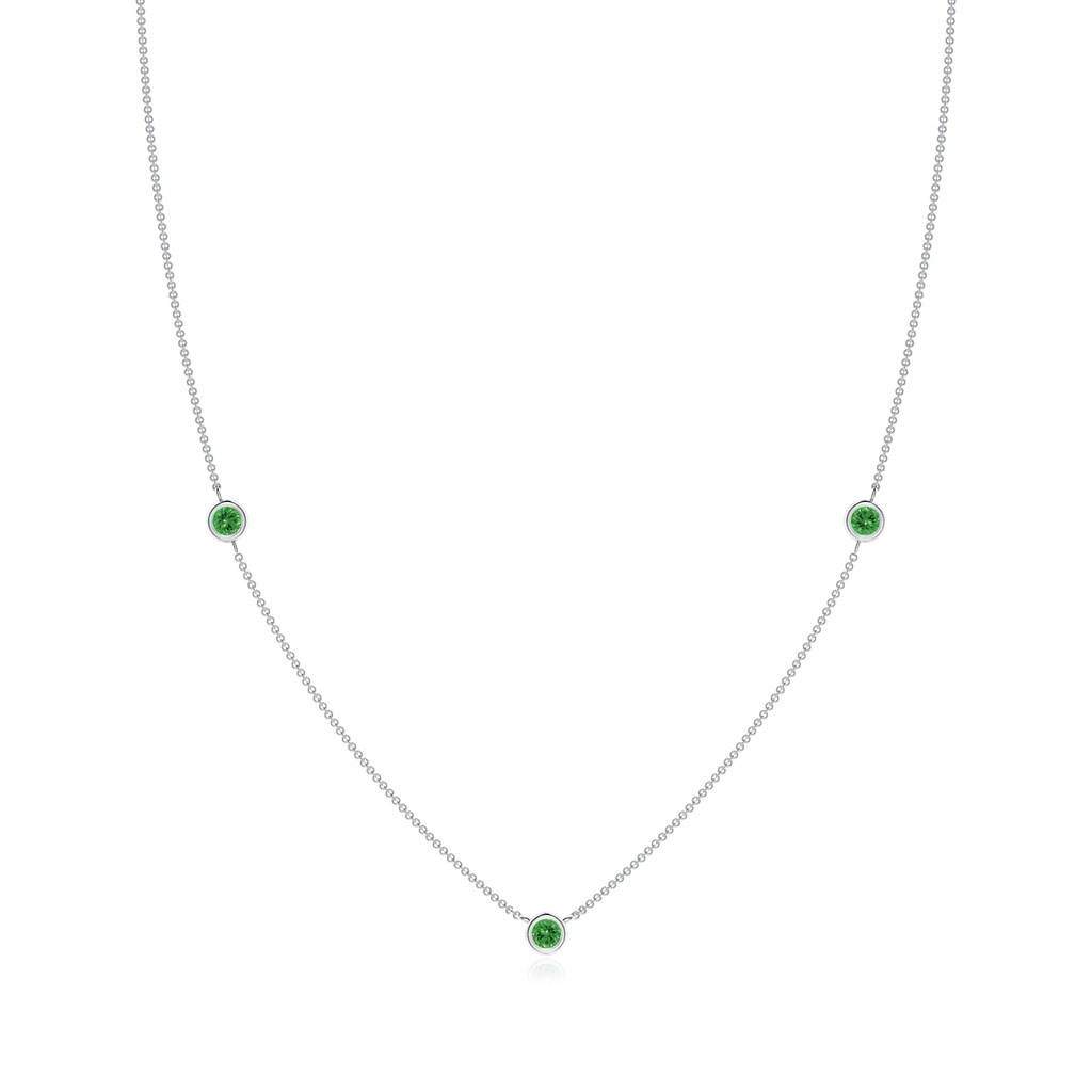 3mm AAAA Bezel-Set Round Tsavorite Chain Necklace in White Gold