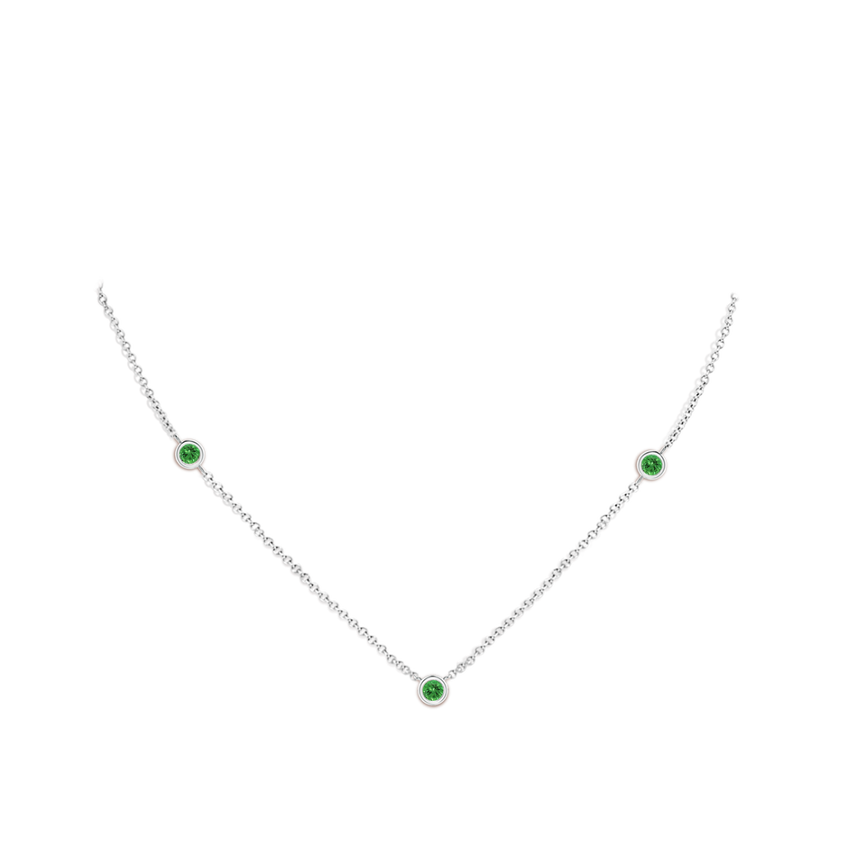 3mm AAAA Bezel-Set Round Tsavorite Chain Necklace in White Gold body-neck