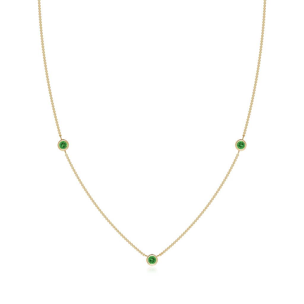 3mm AAAA Bezel-Set Round Tsavorite Chain Necklace in Yellow Gold