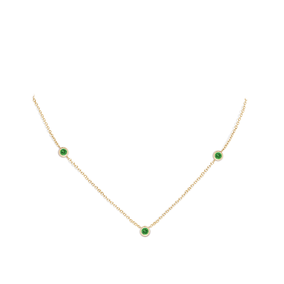 3mm AAAA Bezel-Set Round Tsavorite Chain Necklace in Yellow Gold body-neck