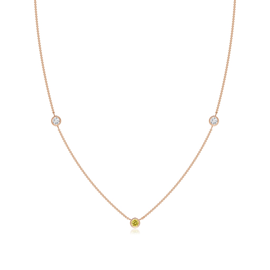 3mm AAAA Bezel-Set Round Fancy Intense Yellow and White Diamond Chain Necklace in Rose Gold