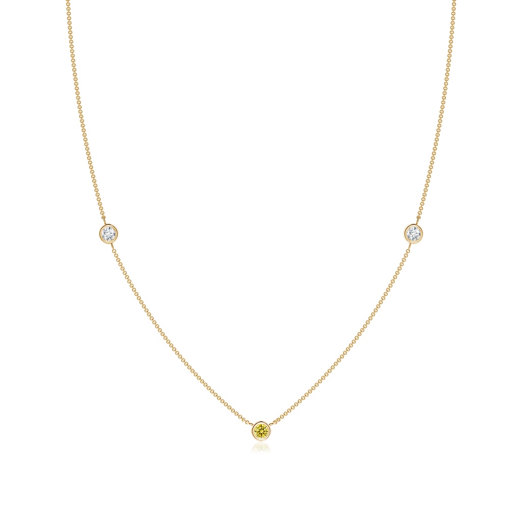 3mm AAAA Bezel-Set Round Fancy Intense Yellow and White Diamond Chain Necklace in Yellow Gold
