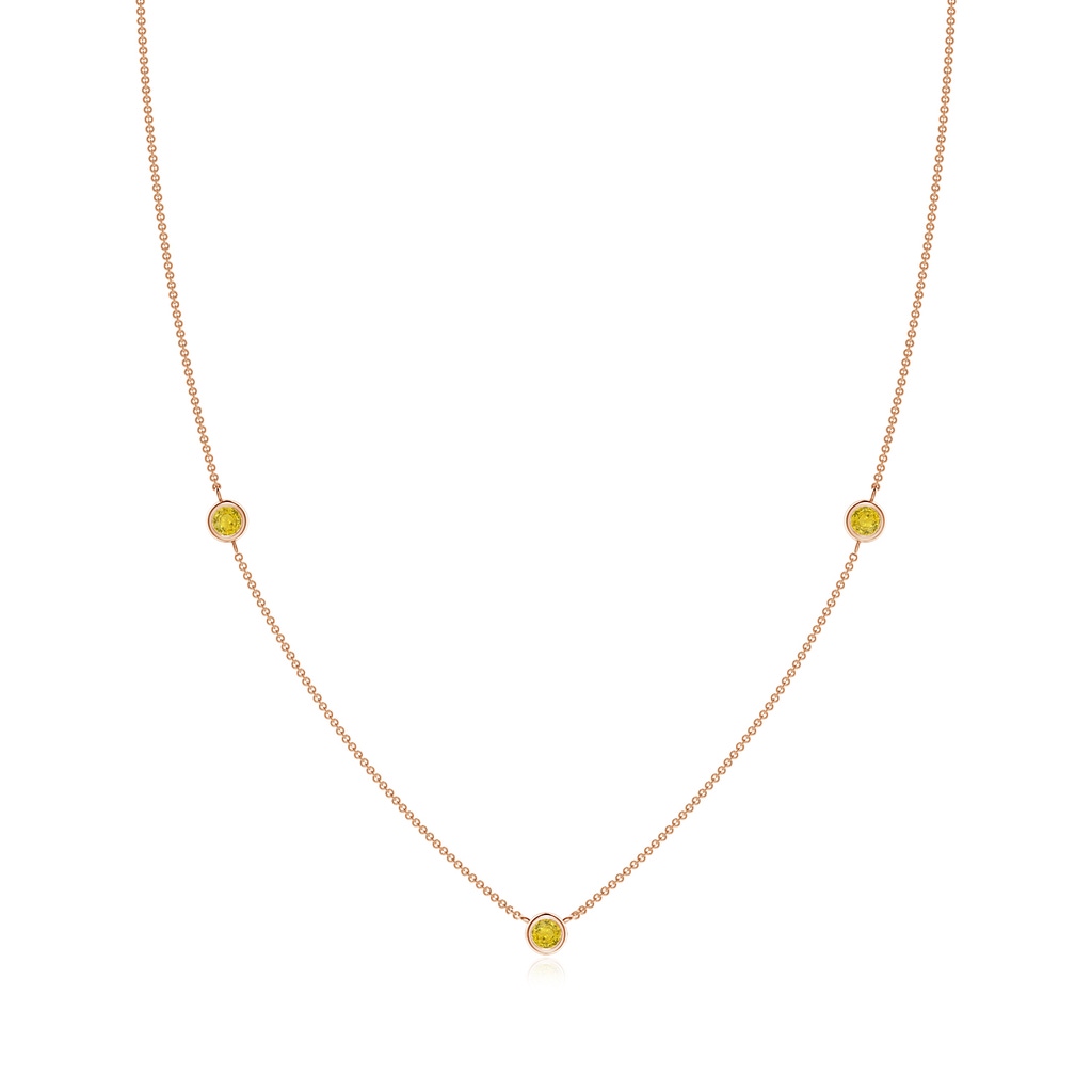 3mm AAA Bezel-Set Round Yellow Sapphire Chain Necklace in Rose Gold