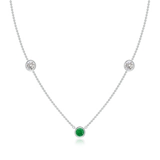 5mm AA Round Emerald and Diamond Station Necklace in White Gold