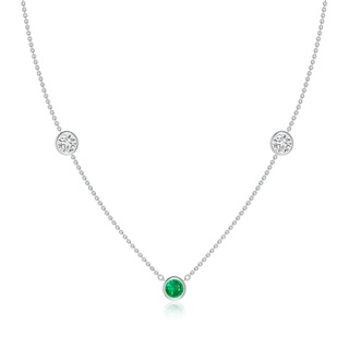 5mm AAA Round Emerald and Diamond Station Necklace in White Gold