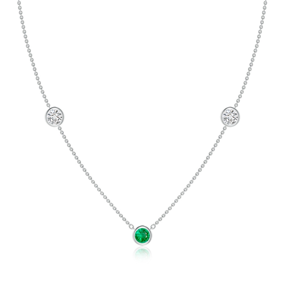 5mm AAA Round Emerald and Diamond Station Necklace in White Gold 