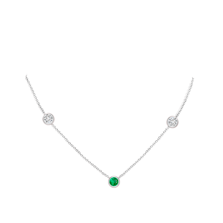 5mm AAA Round Emerald and Diamond Station Necklace in White Gold pen