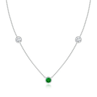 5mm AAAA Round Emerald and Diamond Station Necklace in P950 Platinum