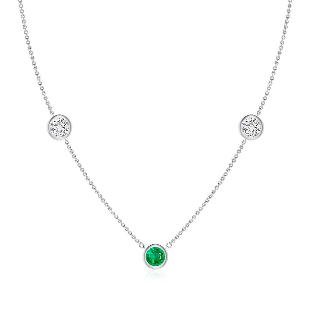 6mm AAA Round Emerald and Diamond Station Necklace in White Gold