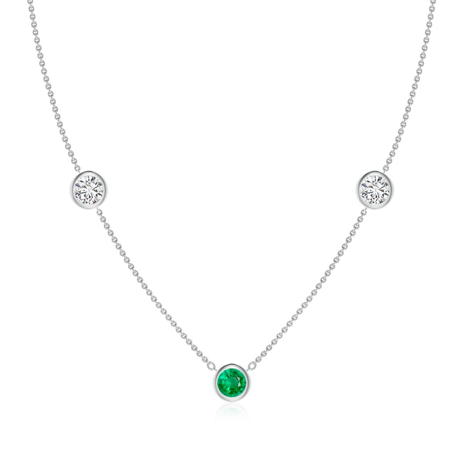 6mm AAA Round Emerald and Diamond Station Necklace in White Gold 