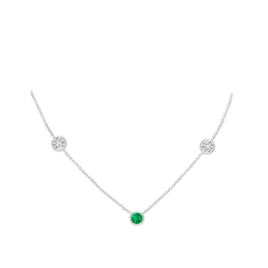 6mm AAA Round Emerald and Diamond Station Necklace in White Gold pen