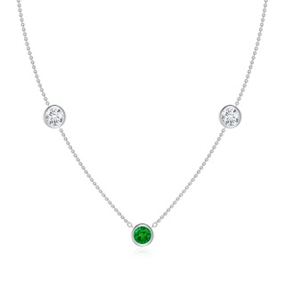 6mm AAAA Round Emerald and Diamond Station Necklace in P950 Platinum