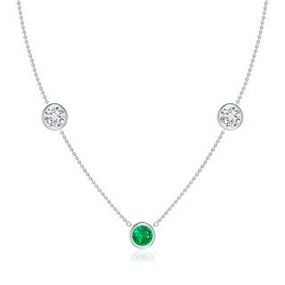 7mm AAA Round Emerald and Diamond Station Necklace in White Gold