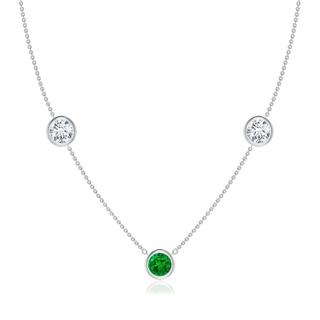 7mm AAAA Round Emerald and Diamond Station Necklace in P950 Platinum