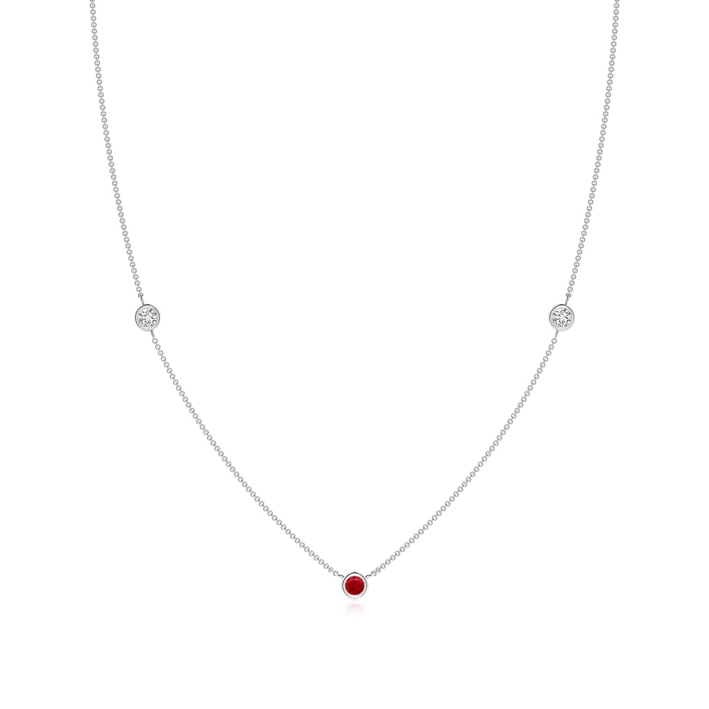 3mm AAA Round Ruby and Diamond Station Necklace in P950 Platinum