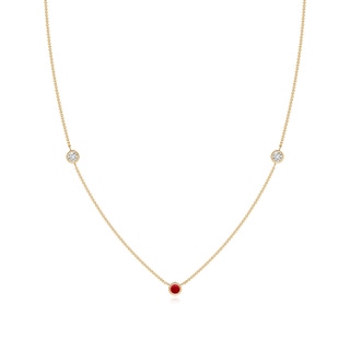3mm AAA Round Ruby and Diamond Station Necklace in Yellow Gold