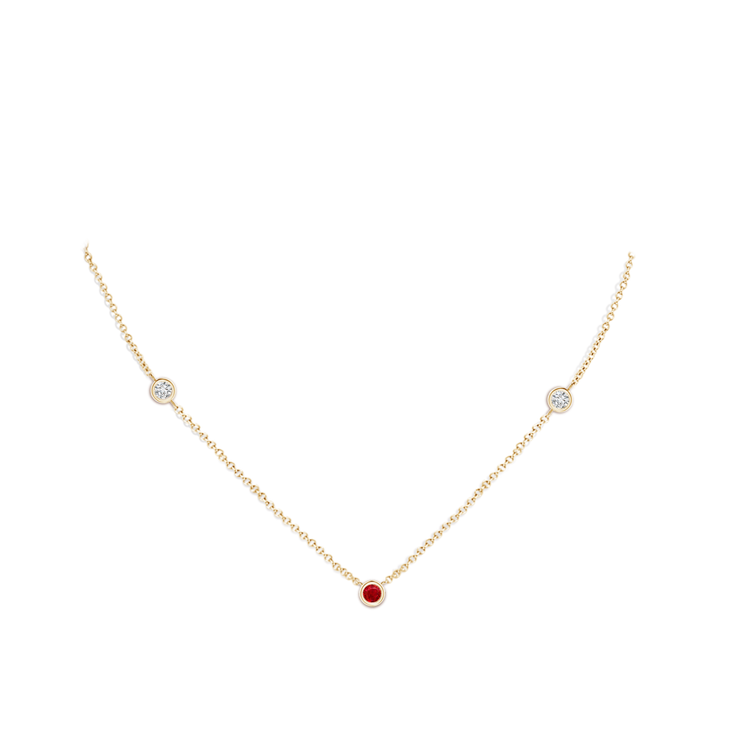 3mm AAA Round Ruby and Diamond Station Necklace in Yellow Gold pen