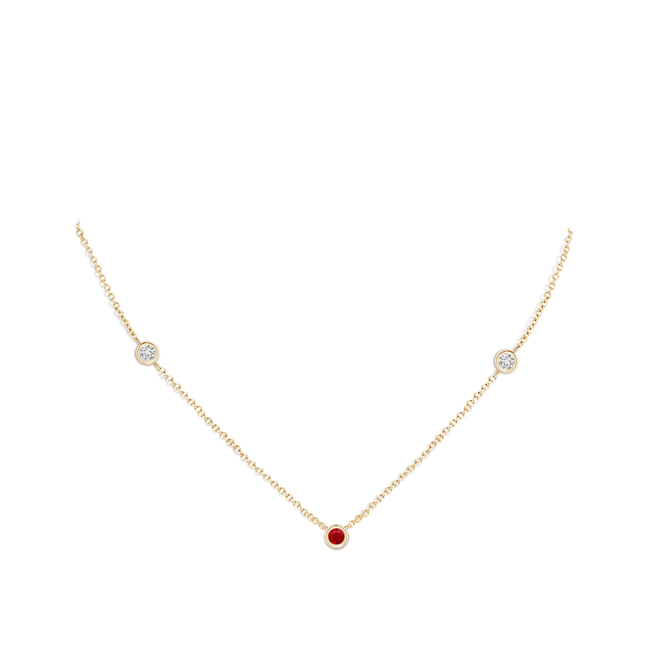 3mm AAA Round Ruby and Diamond Station Necklace in Yellow Gold pen