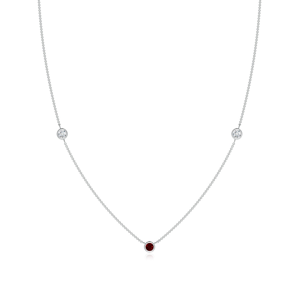 3mm AAAA Round Ruby and Diamond Station Necklace in 18K White Gold